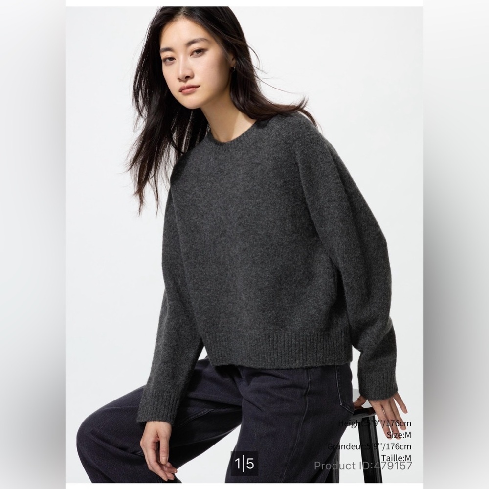 Uniqlo Women's Soufflé Yarn Dark Gray Sweater